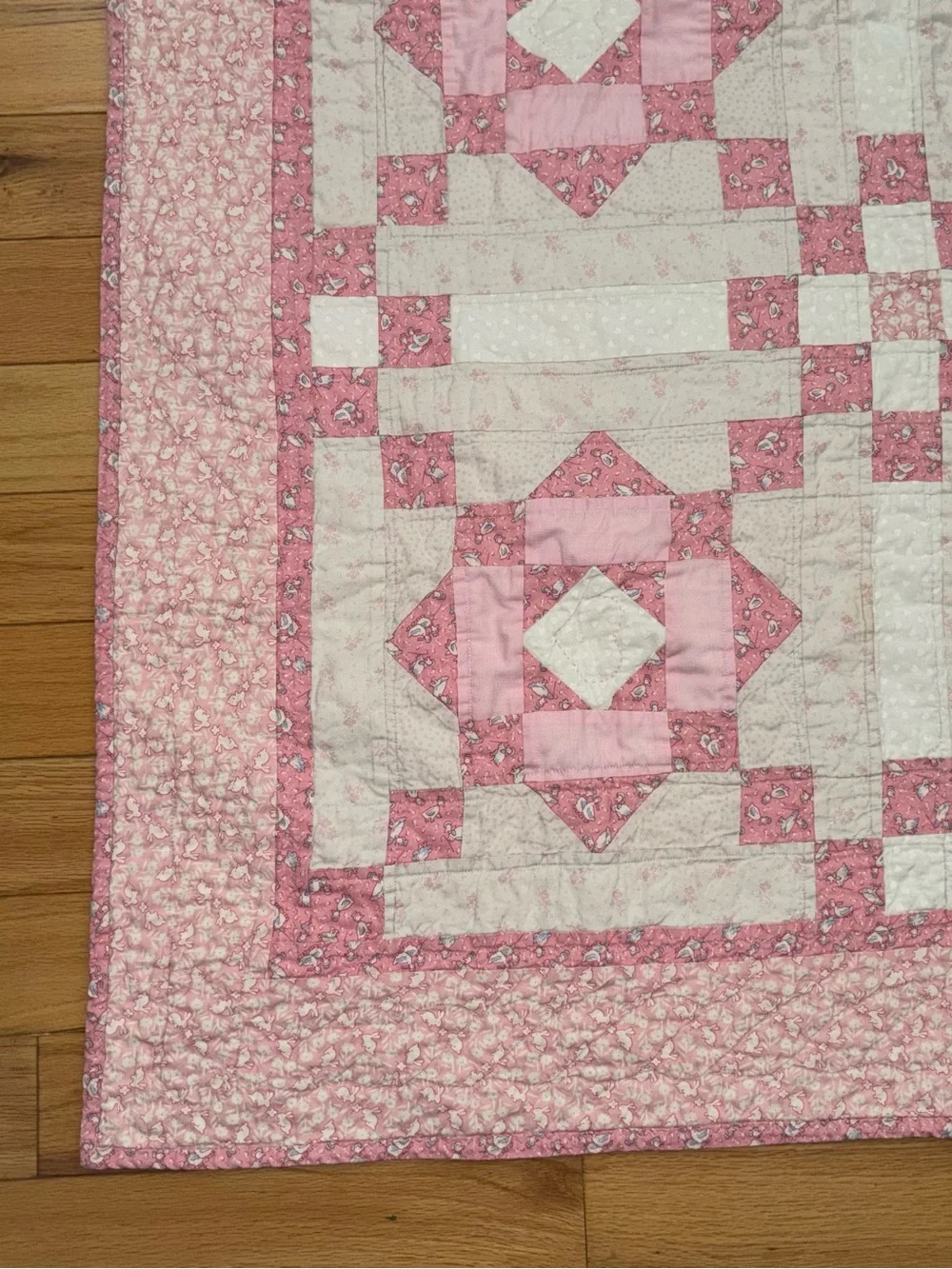 Handmade Pink Quilt Baby Blanket 56 X 39 Flannel Patchwork Nursery Crib Toddler